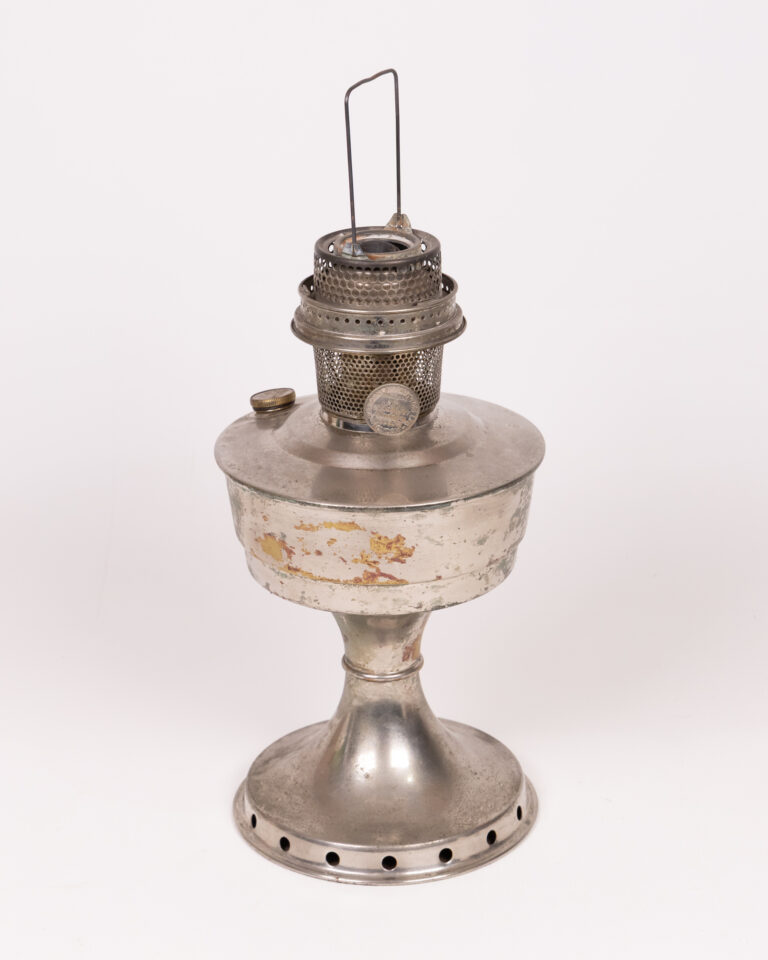 Vintage Silver Tone Metal Oil Lamp with Mesh Burner Assembly Antique