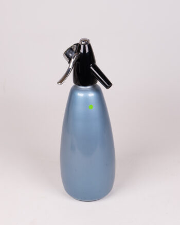 Vintage Blue Glass Soda Siphon, Chrome & Black Soda Syphon Bottle