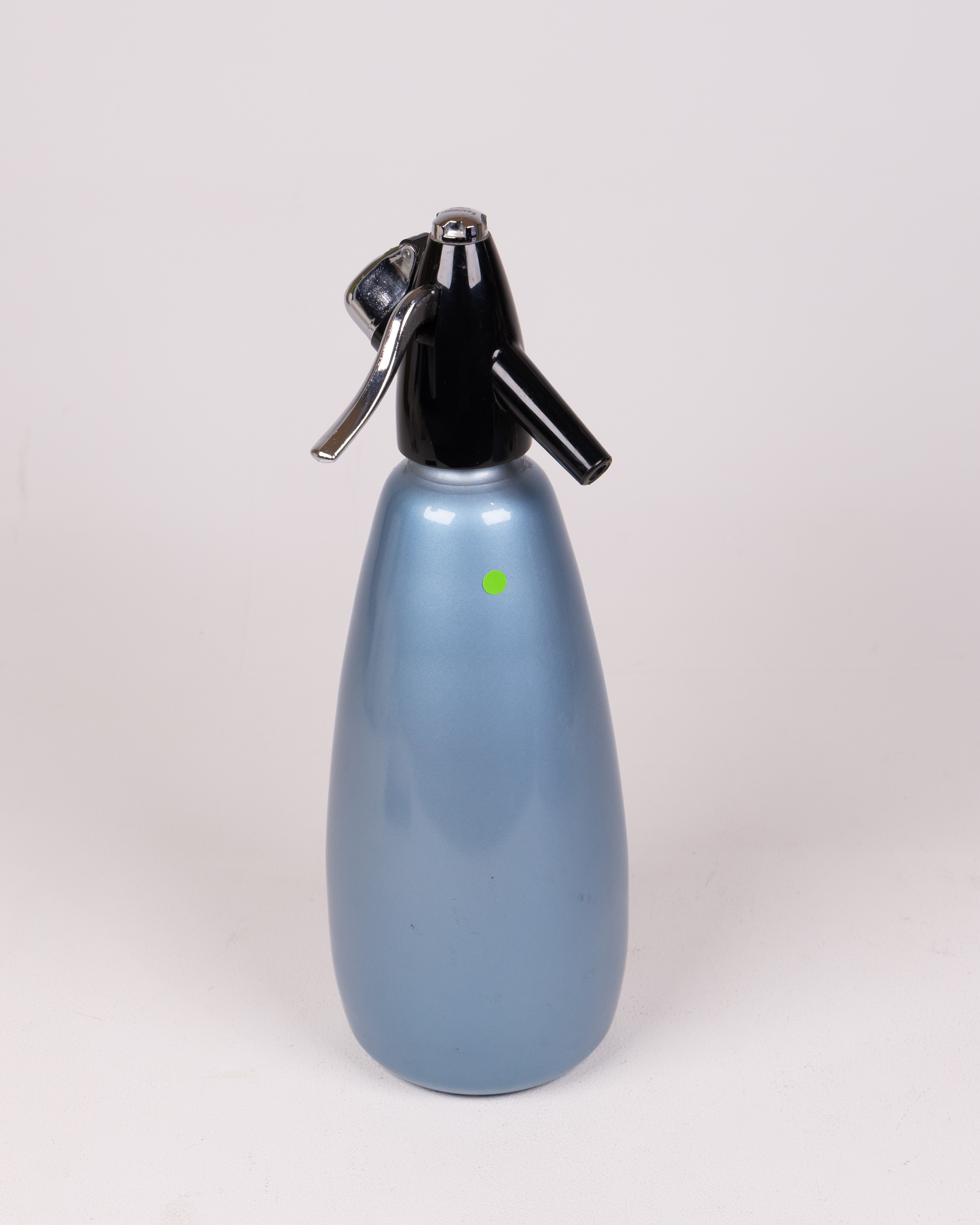 Vintage Blue Glass Soda Siphon, Chrome & Black Soda Syphon Bottle