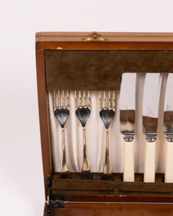 Alternative view of Vintage John G. Frey Sheffield Stainless Steel Cutlery Set in Wooden Case
