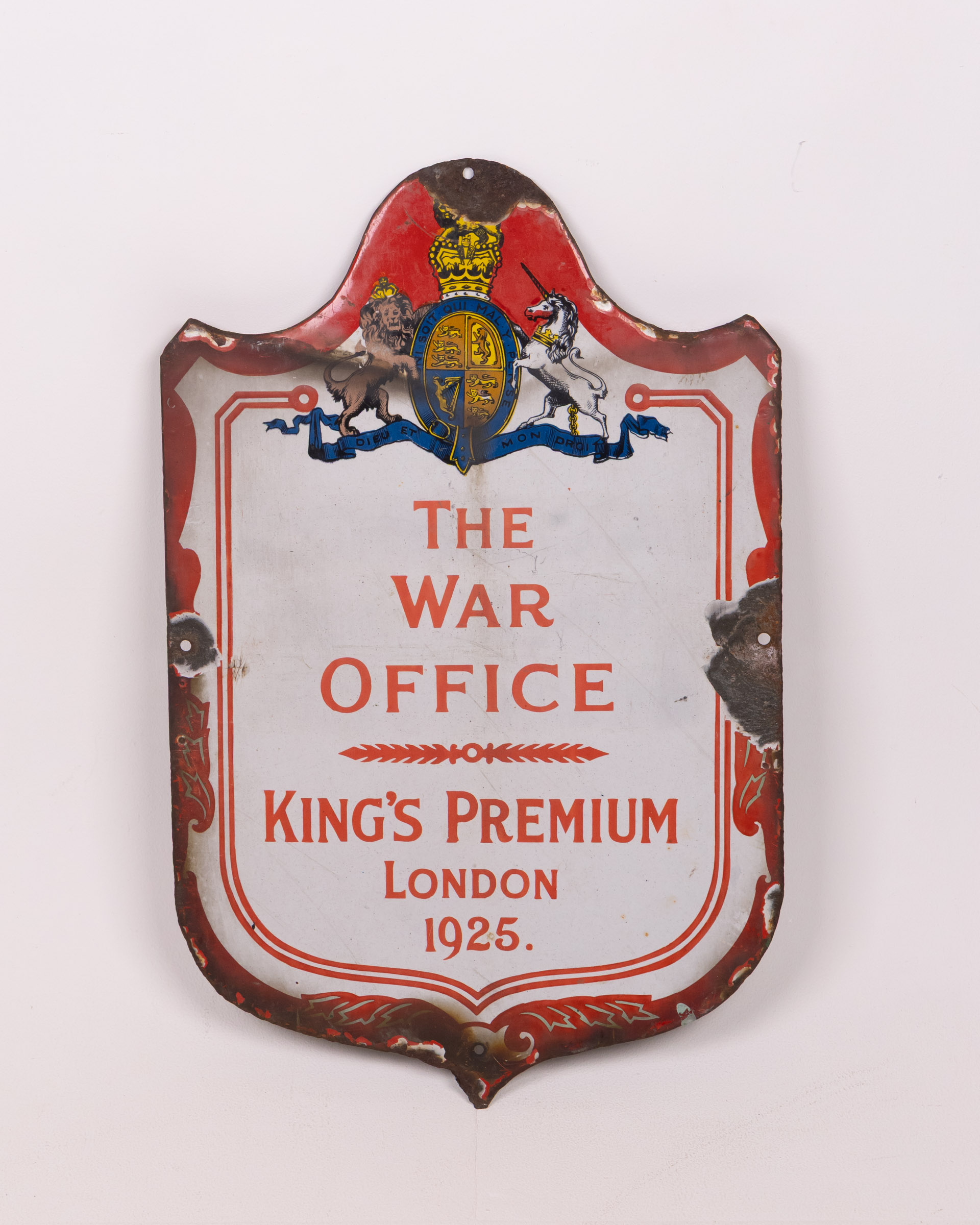 Vintage Enamel ‘The War Office’ Sign with Royal Coat of Arms