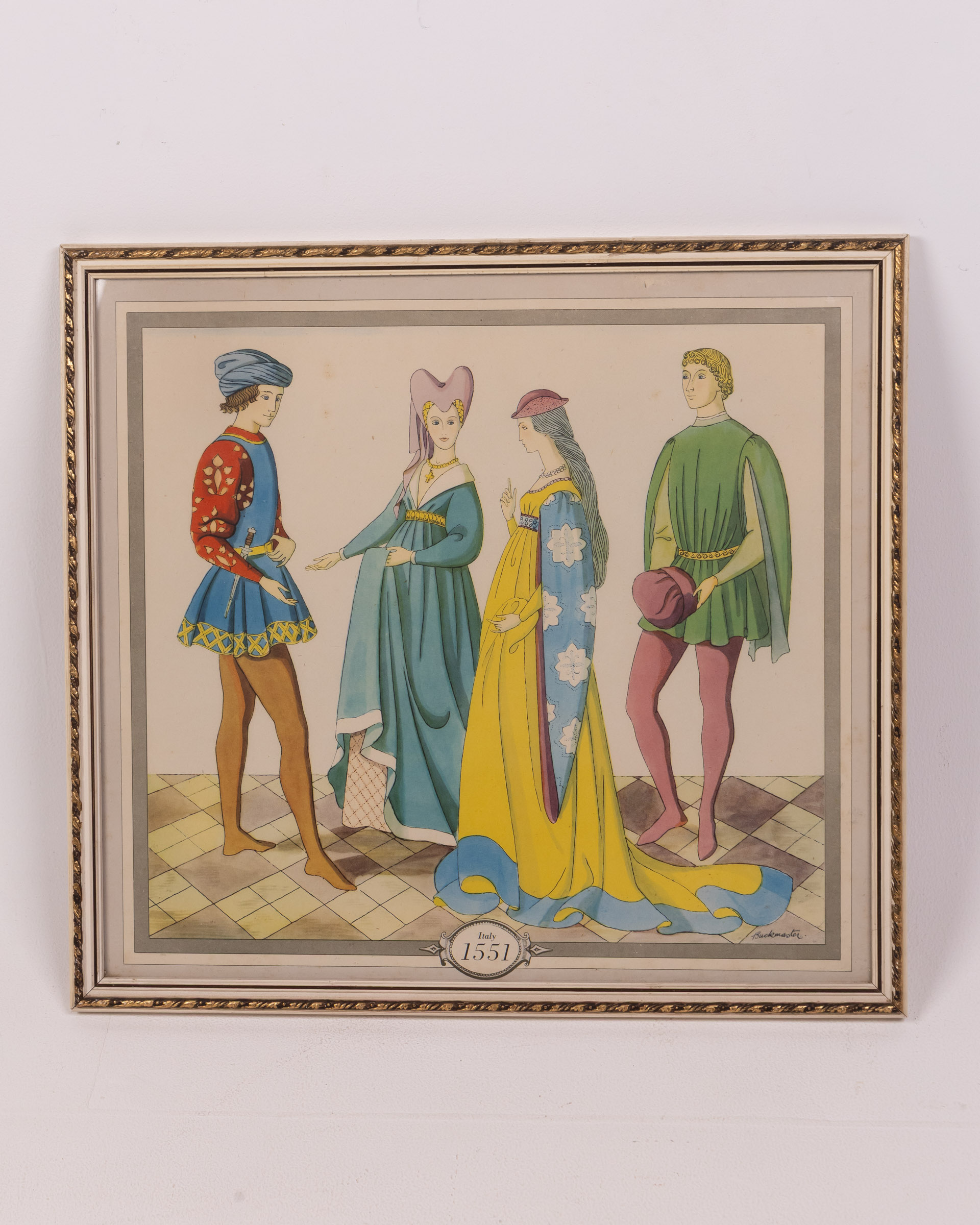 Vintage Framed Italian Fashion Print, Mackinnon Signature