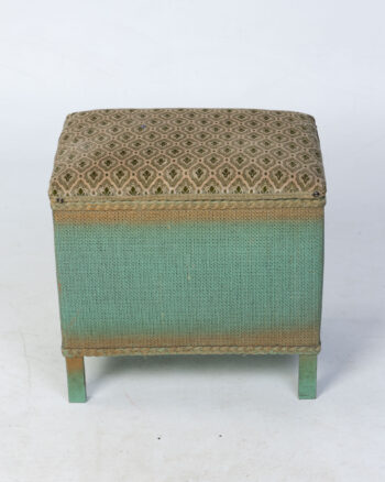 Vintage Green Storage Ottoman with Patterned Fabric Lid, Lift-Up Seat