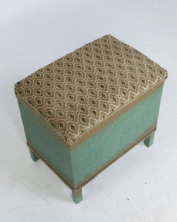 Vintage Green Storage Ottoman with Patterned Fabric Lid, Lift-Up Seat