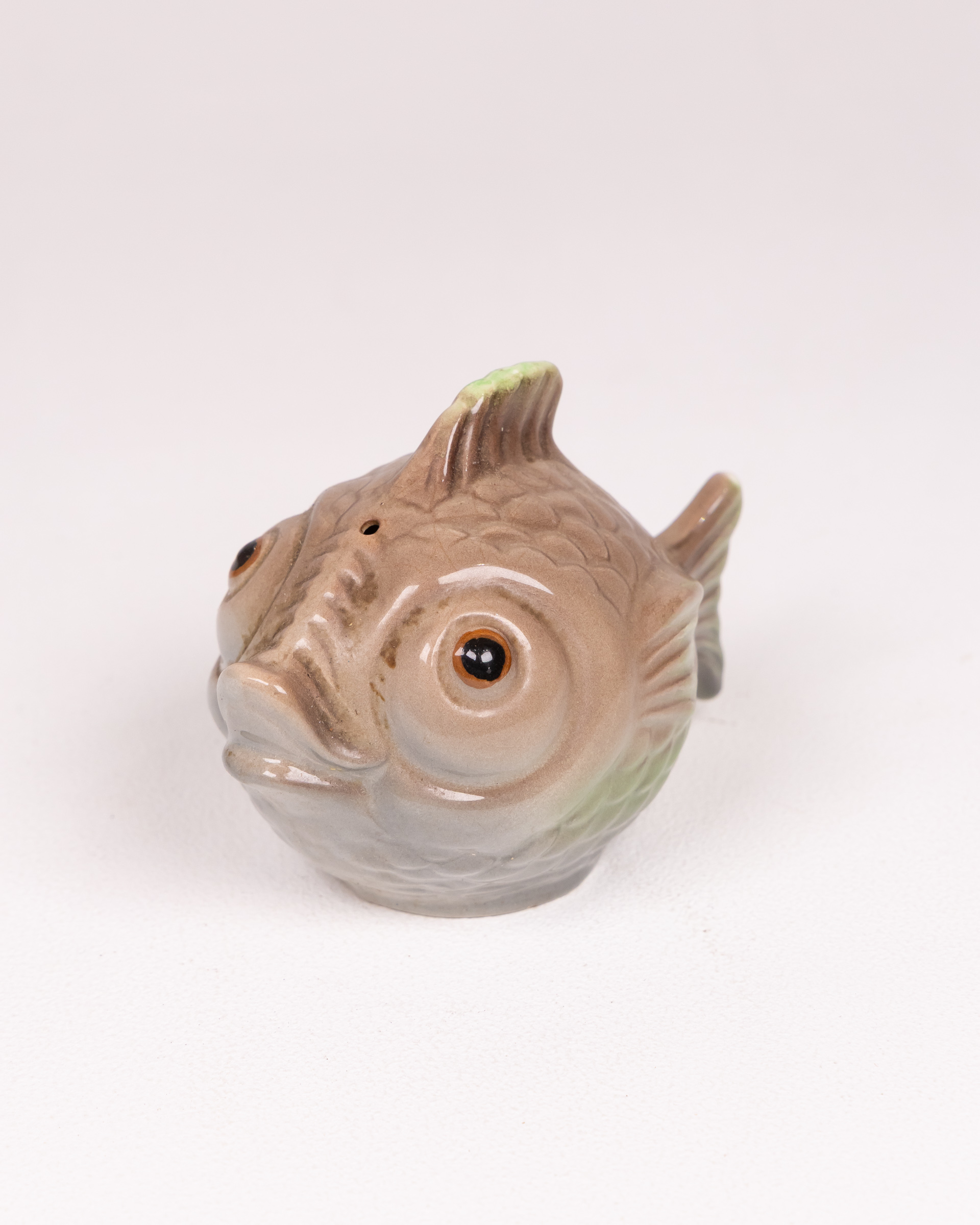 Novelty Ceramic Fish Ornament, Brown and Green Decorative Figurine