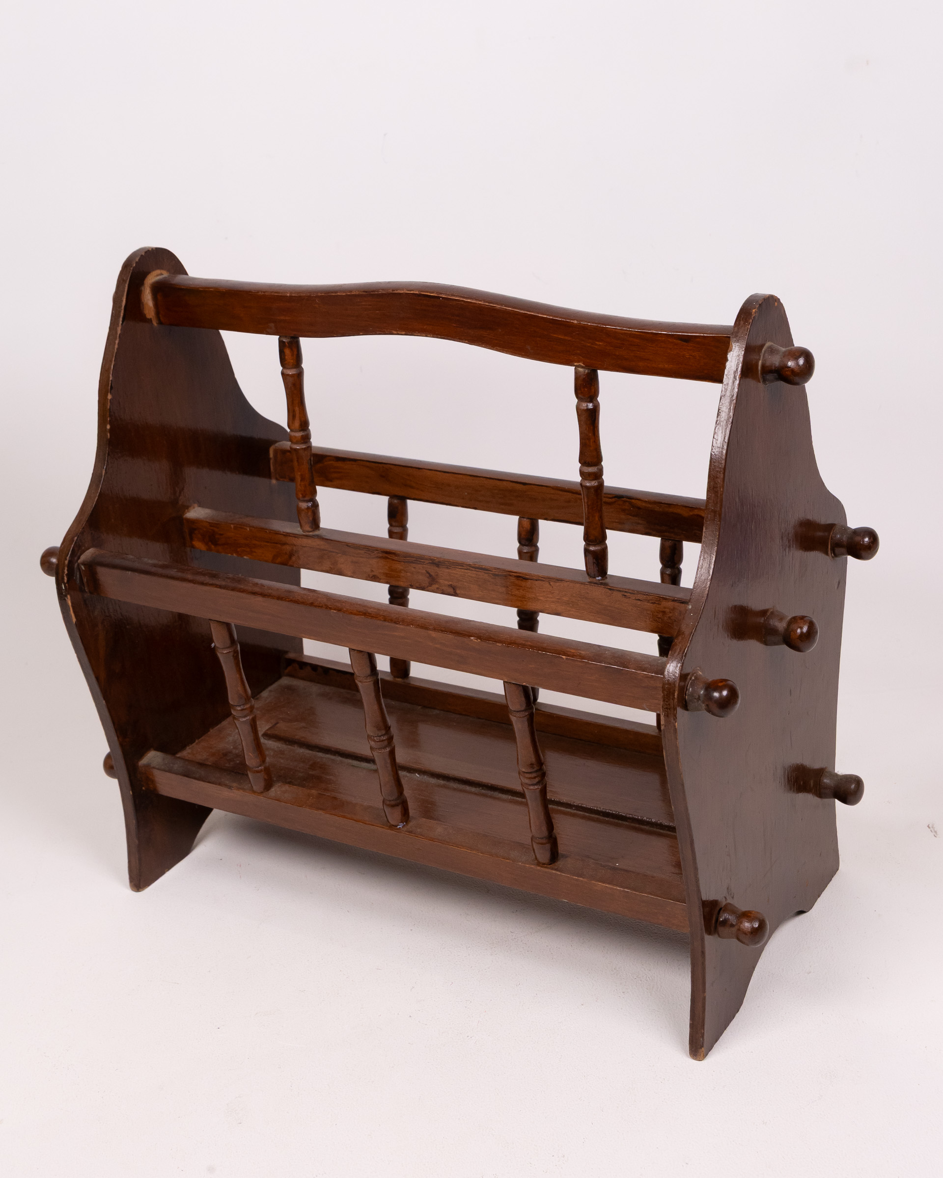 Vintage Wooden Magazine Rack with Spindle Accents