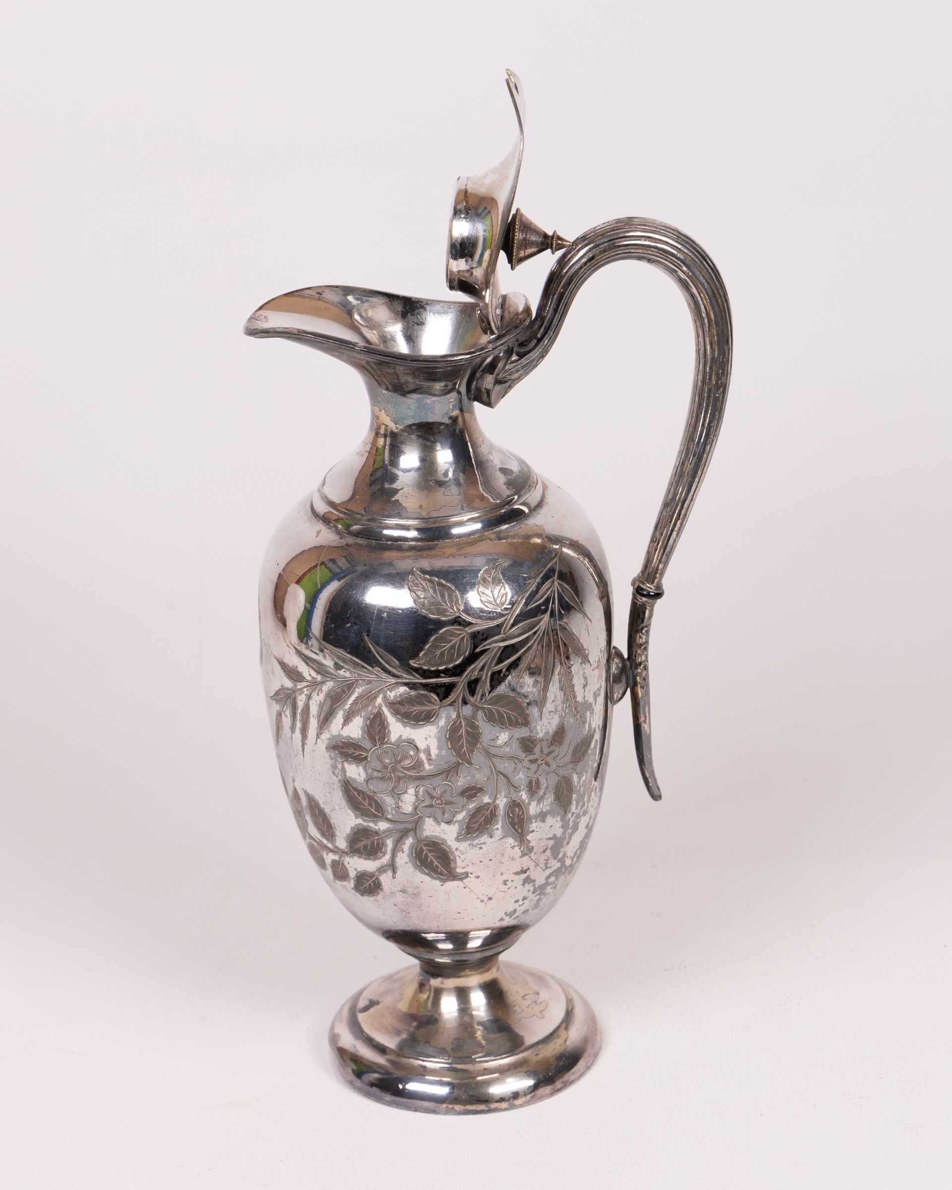 Vintage Silver Plated Jug with Floral Engraving, Ornate Handle
