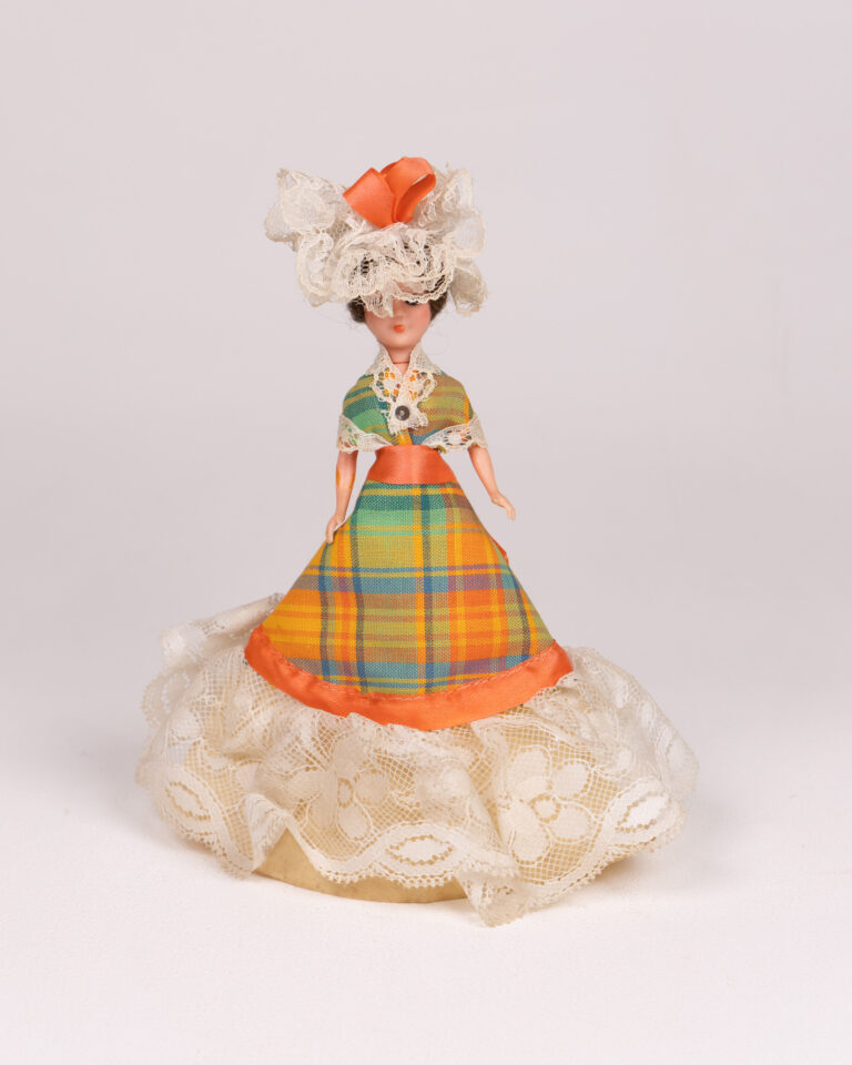 Vintage 1960s Plaid Dress Doll with Lace Trim, Collectible Toy