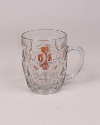 Glass Beer Mug with Orange and Red DD Logo