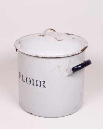 Alternative view of Vintage Enamel Flour Canister, White with Blue Lettering, Kitchen Storage