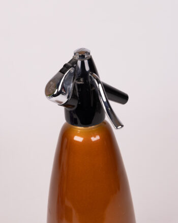 Vintage Seltzer Bottle – Brown Glass & Chrome Dispenser – Retro Barware