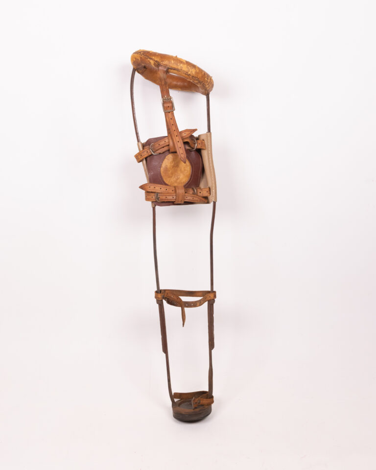 Antique Leather & Metal Leg Brace with Straps