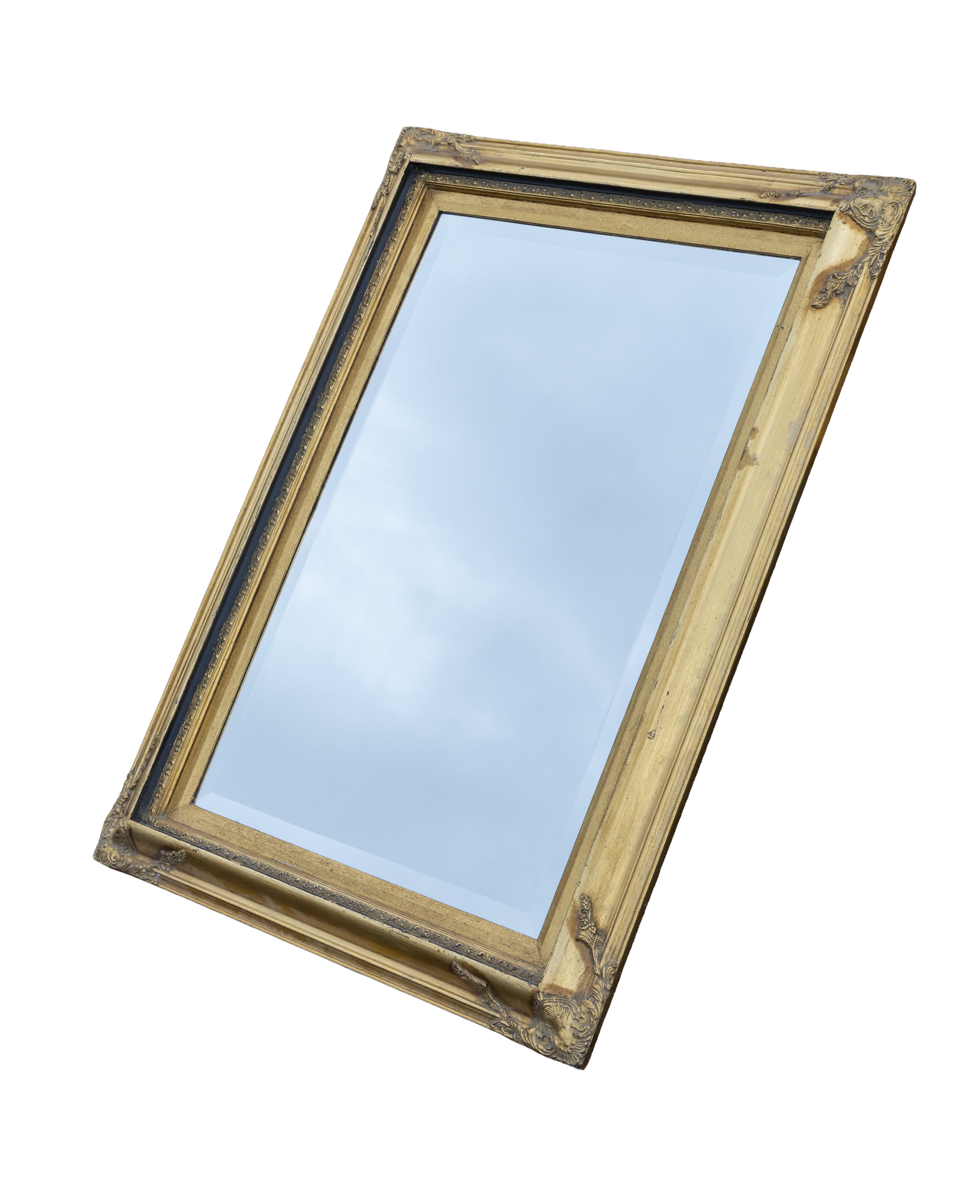 Ornate Gold Framed Wall Mirror With Decorative Wood Frame