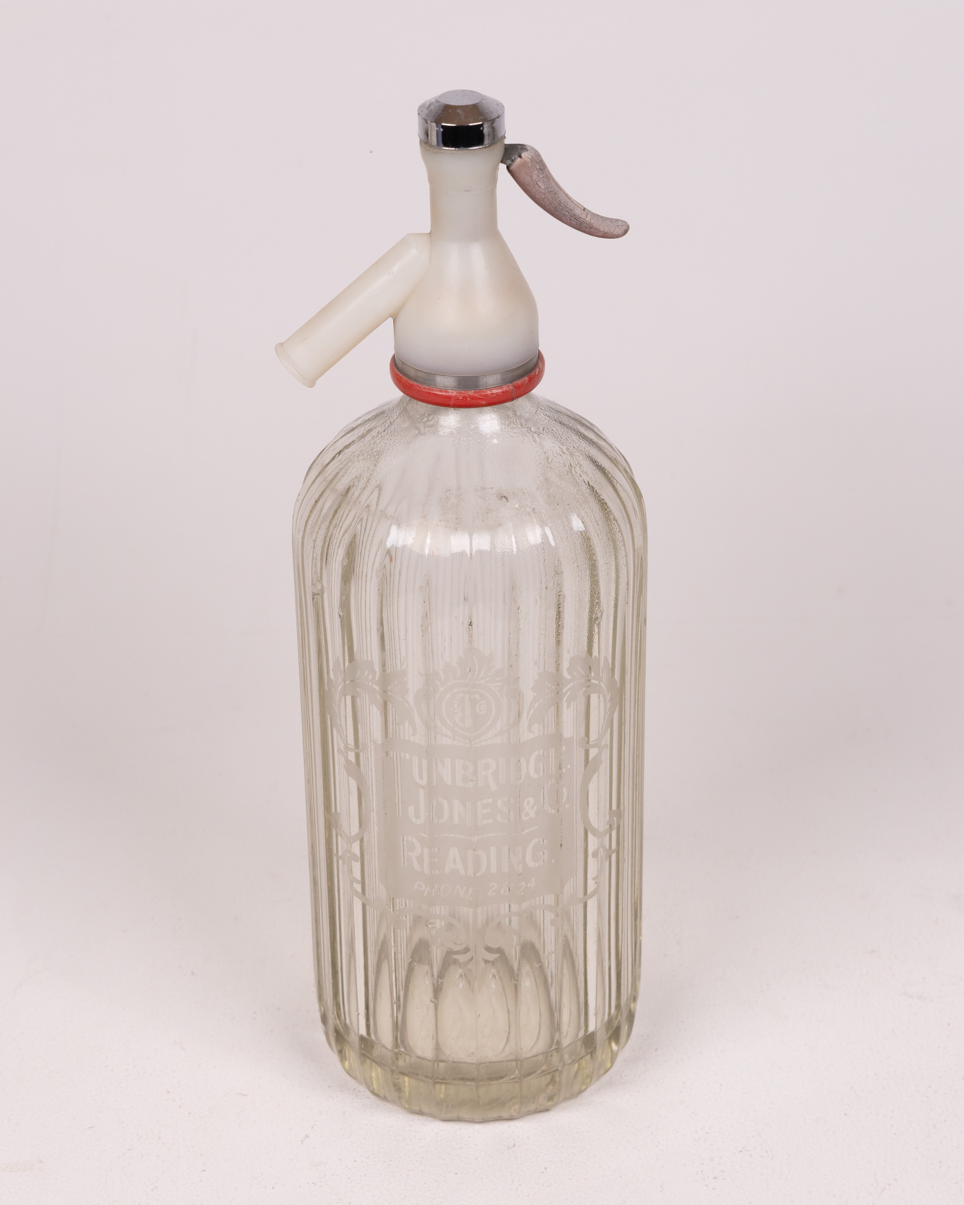 Vintage Tunbridge Glass Soda Siphon with Etched Design