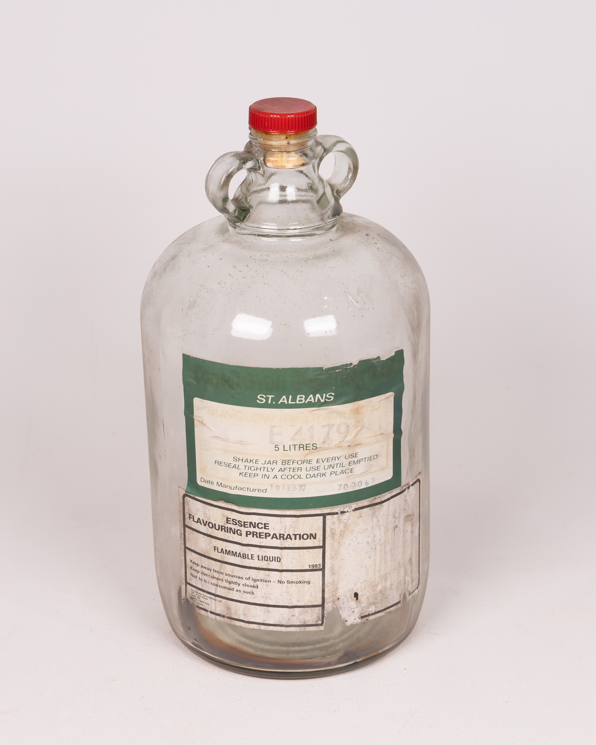 Vintage St. Albans 5 Litre Glass Flavouring Bottle, Red Cap, 1987