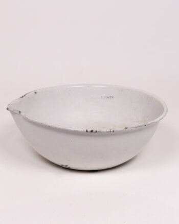 Vintage White Enamel Kitchen Mixing Bowl With Spout, Made in England