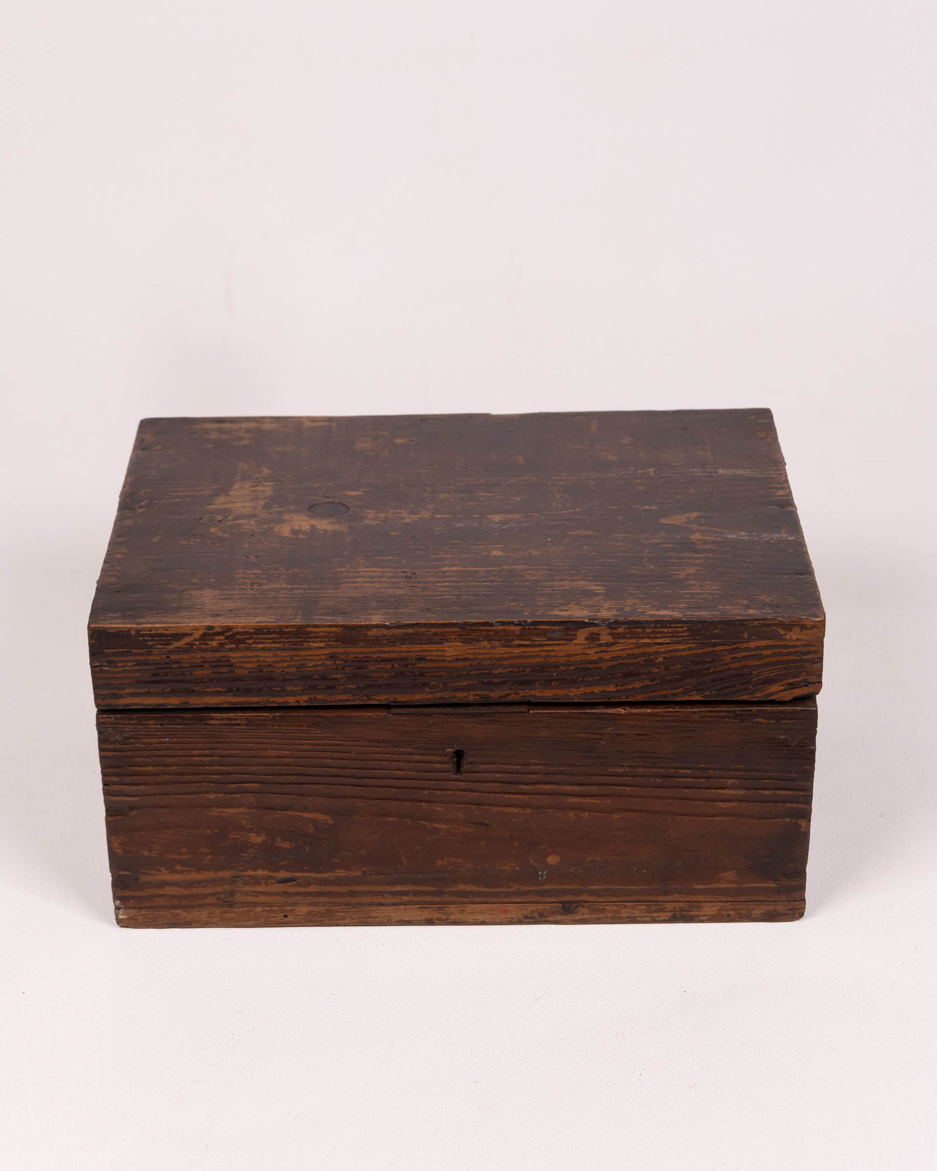 Vintage Dark Brown Wooden Trinket Box with Hinged Lid and Keyhole