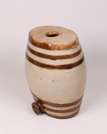 Vintage Stoneware Beer Barrel with Cream and Brown Banded Decoration