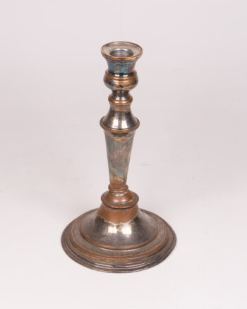 Vintage Metal Candlestick, Silver/Brown Decorative Candle Holder