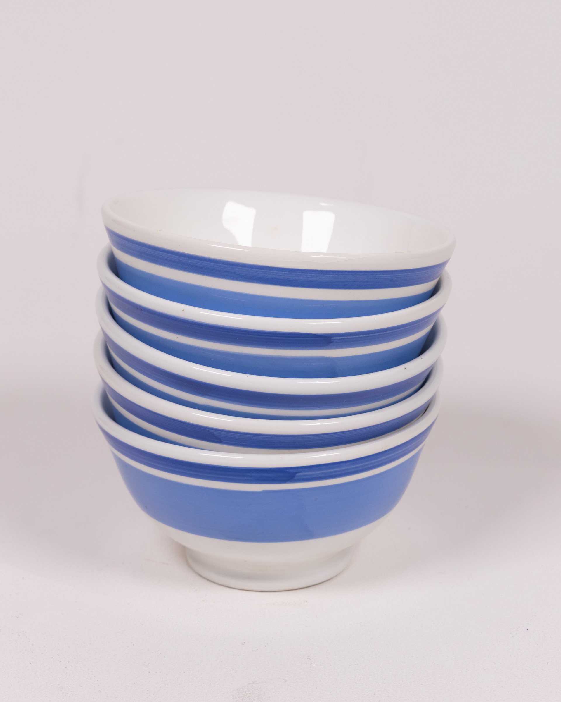 Vintage Quadrifoglio Ceramica Bowl Set, White with Blue Band, Set of 5