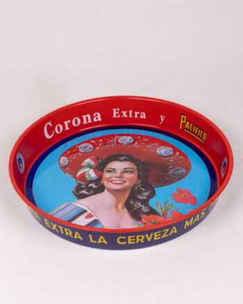 Vintage Corona y Pacifico Beer Serving Tray with Woman Graphic