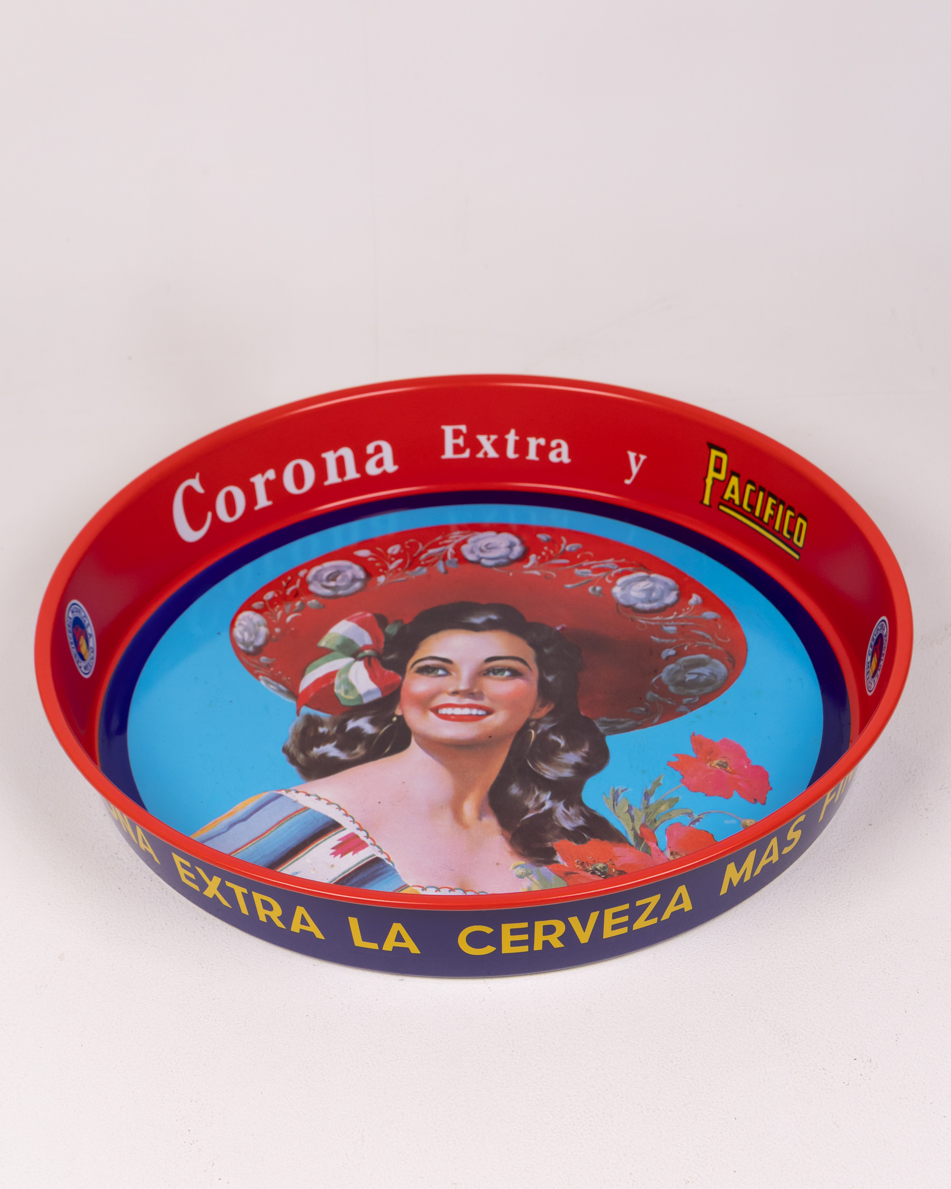 Vintage Corona y Pacifico Beer Serving Tray with Woman Graphic