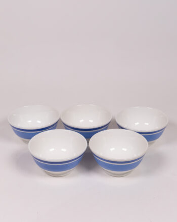 Vintage Quadrifoglio Ceramica Bowl Set, White with Blue Band, Set of 5