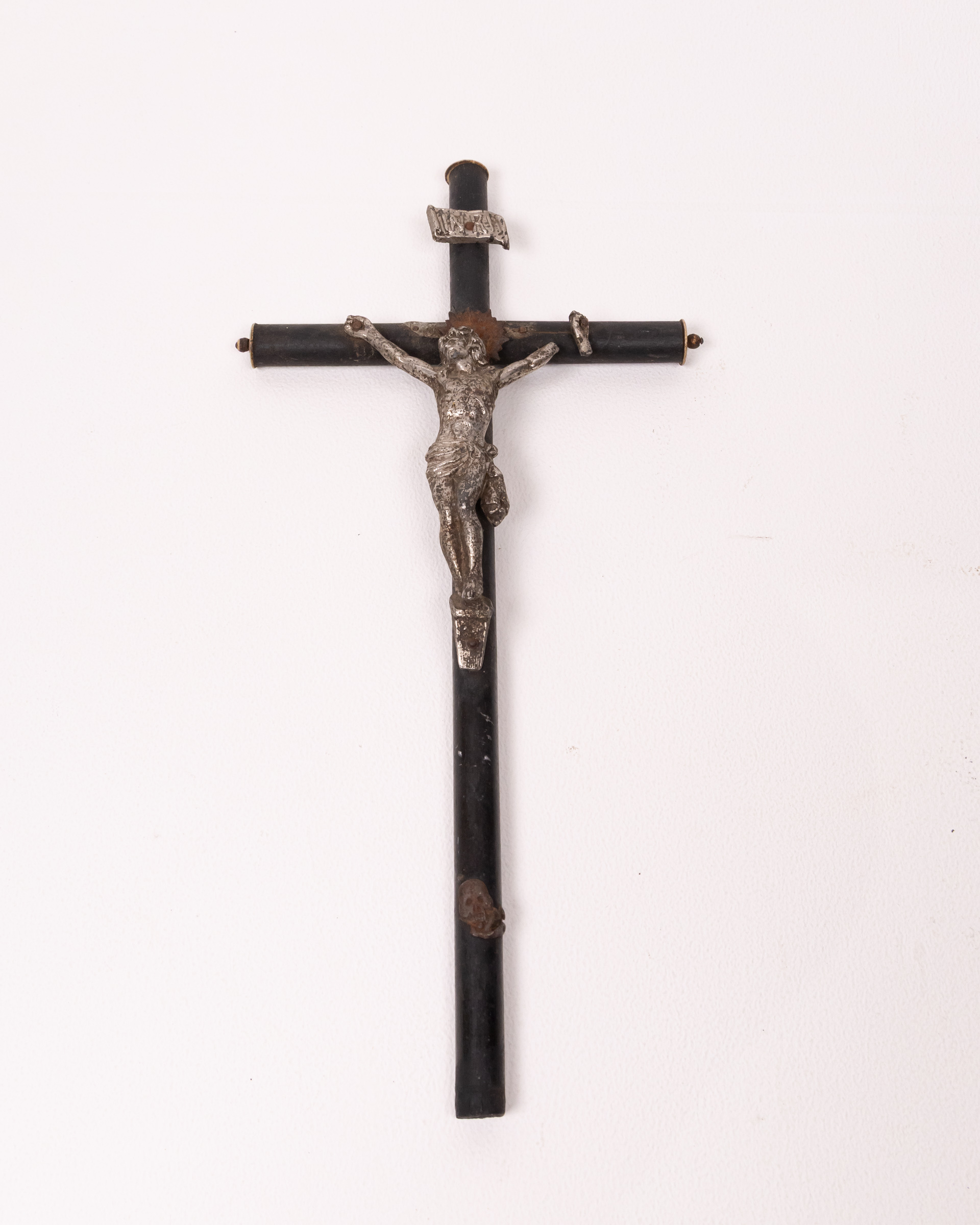 Antique Metal and Wood Crucifix, Religious Wall Hanging Cross Decor