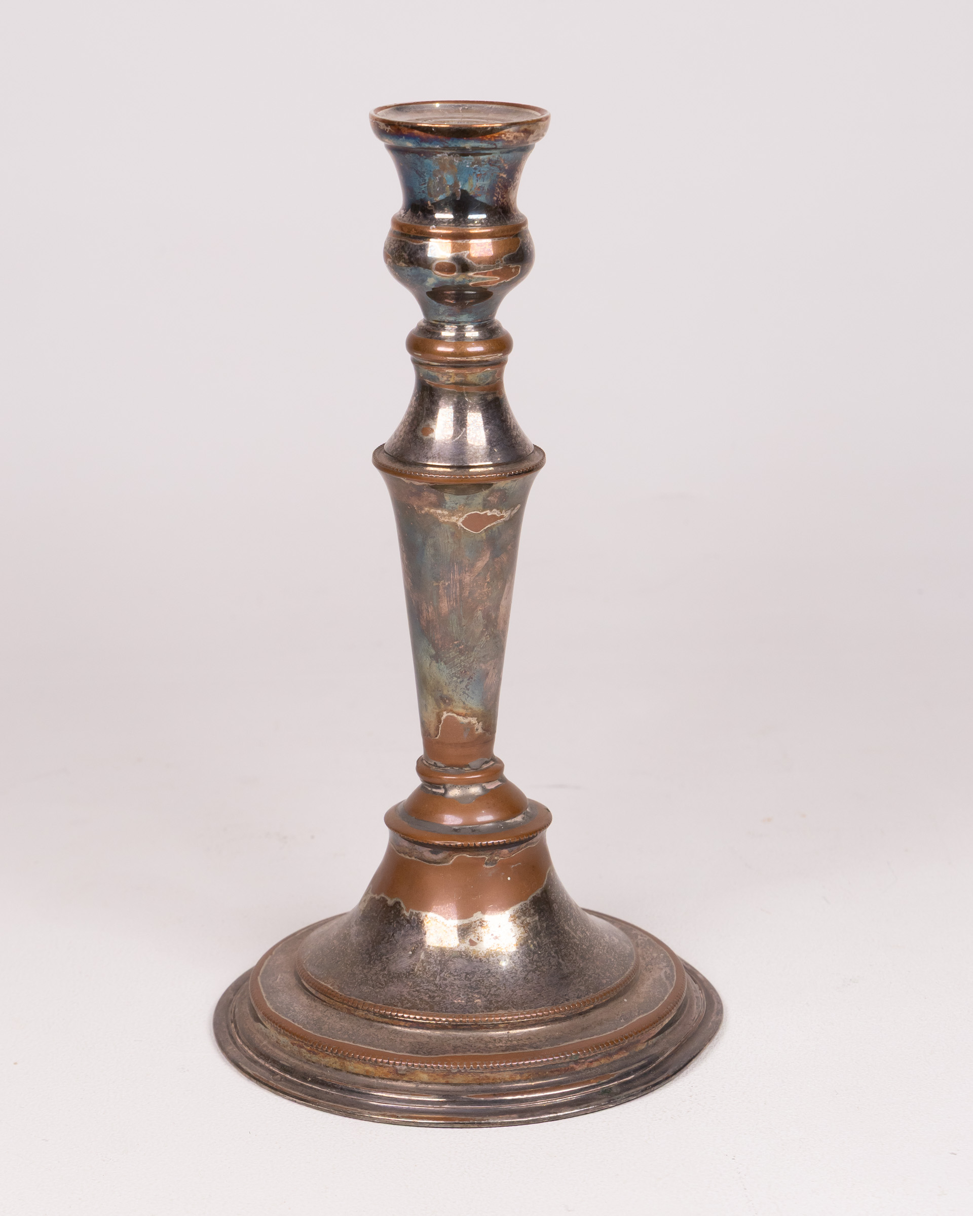 Vintage Metal Candlestick, Silver/Brown Decorative Candle Holder