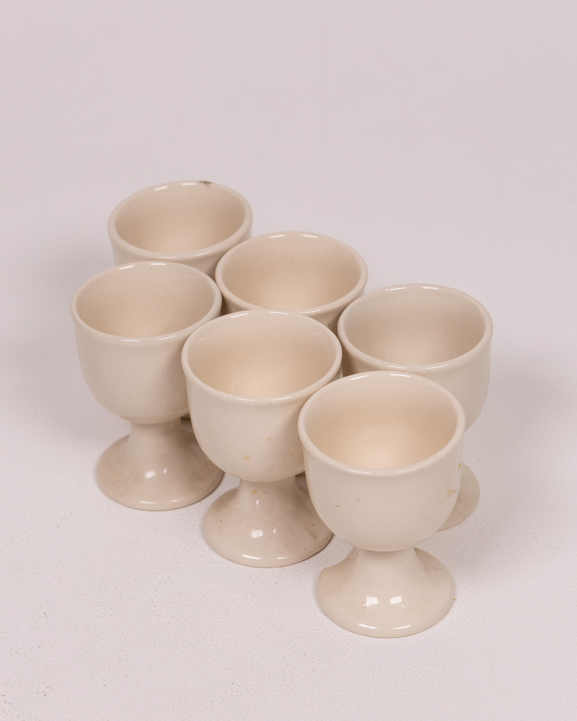 Set of Six Vintage Cream Ceramic Egg Cups | Breakfast Tableware