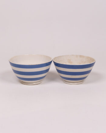 Set of Two Blue and White Striped Ceramic Bowls, Nautical Style