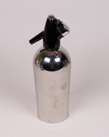 Retro Silver Metal Soda Syphon with Black Plastic Top, Sparkling Water Maker