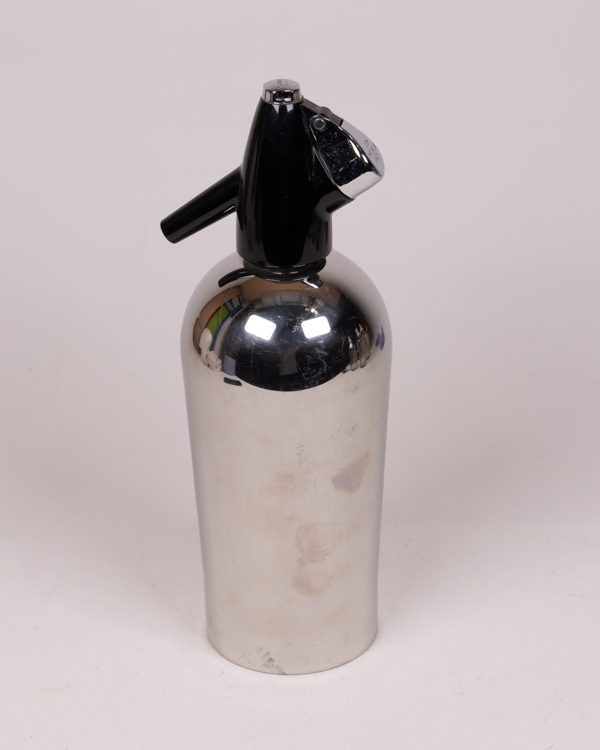 Retro Silver Metal Soda Syphon with Black Plastic Top, Sparkling Water Maker