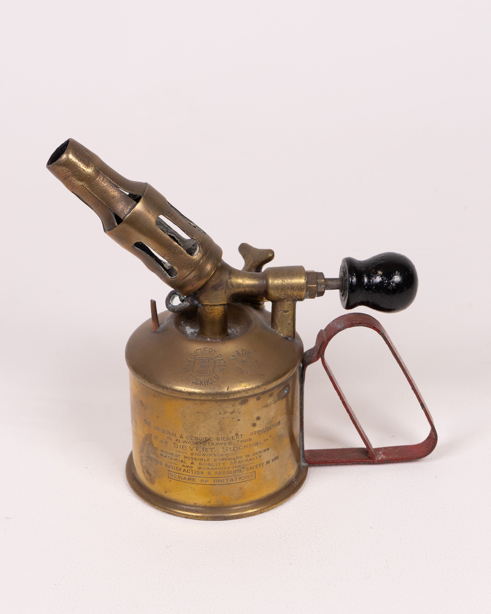 Vintage Sievert Blowtorch, Brass Body, Red Handle, Collectible Tool