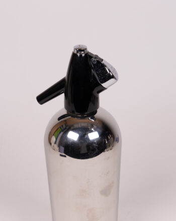 Retro Silver Metal Soda Syphon with Black Plastic Top, Sparkling Water Maker