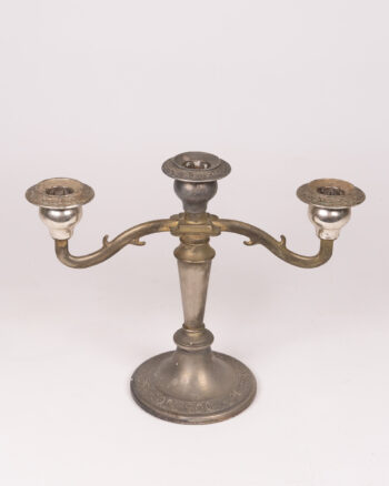 Vintage Triple Candle Holder Silver Metal Ornate Candelabra Centrepiece