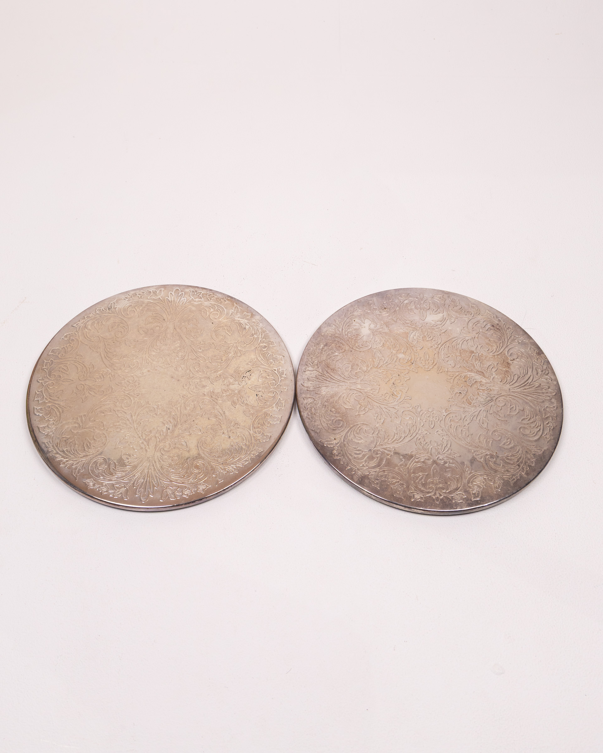 Vintage Silver Plated Pin Dishes with Floral Design and Felt Backing (Set of 2)