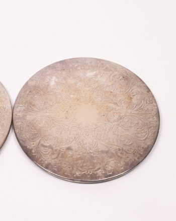 Vintage Silver Plated Pin Dishes with Floral Design and Felt Backing (Set of 2)