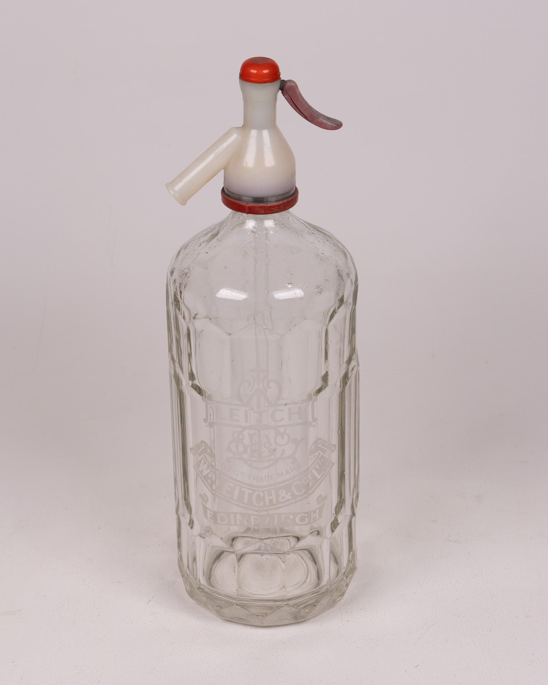 Vintage Leitch Edinburgh Glass Soda Siphon with Red Top