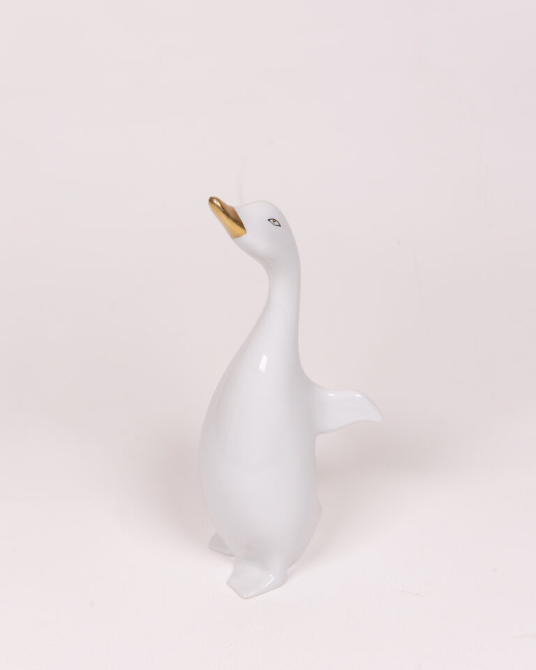 Vintage White Ceramic Goose Figurine with Gold Beak, Hungary Hand Painted
