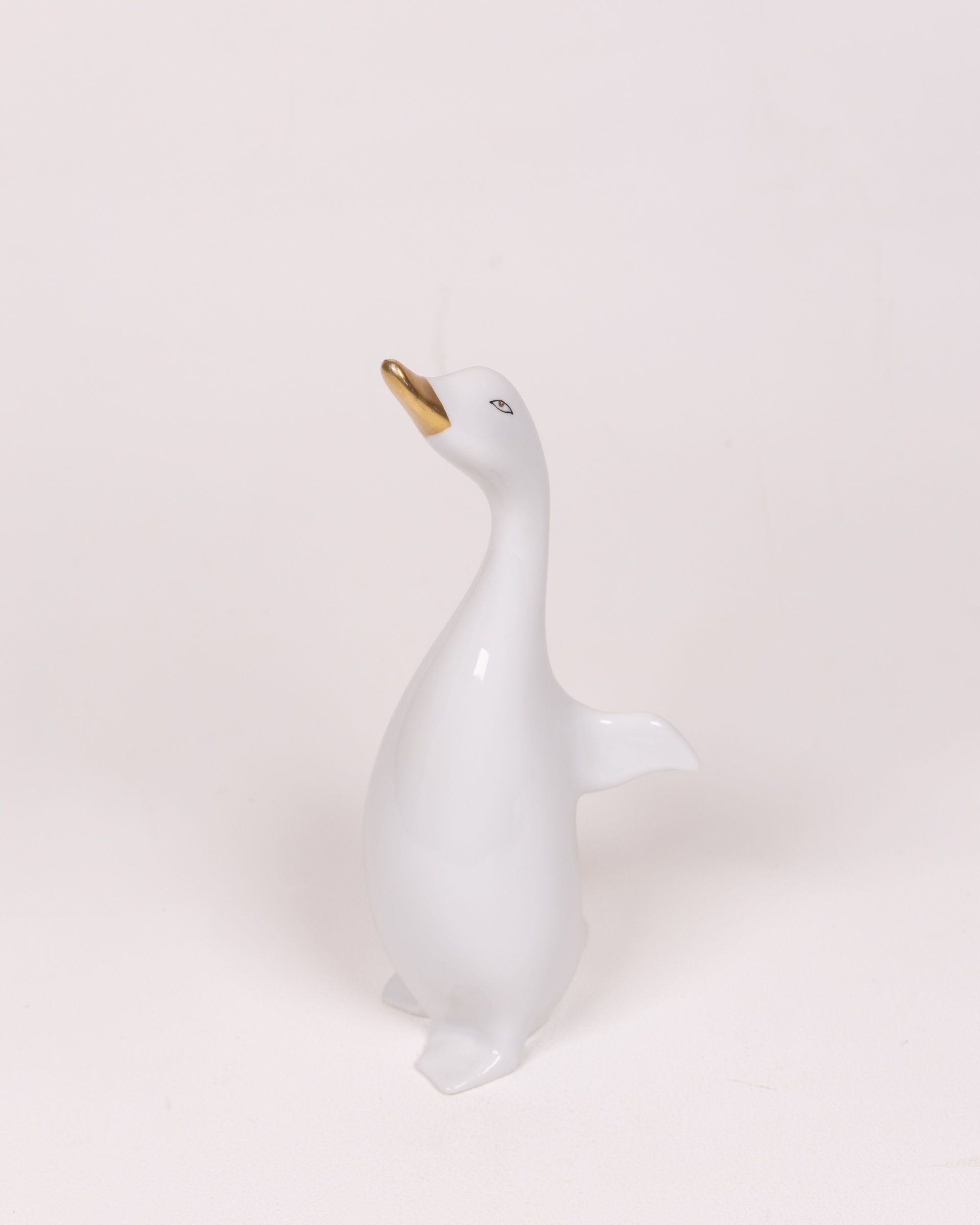 Vintage White Ceramic Goose Figurine with Gold Beak, Hungary Hand Painted