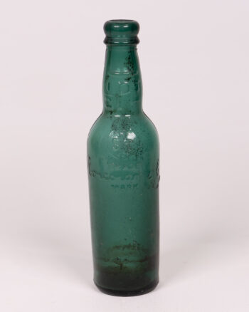 Vintage Green Glass Bottle, Embossed Detail, Collectible Decor, Old Bottle