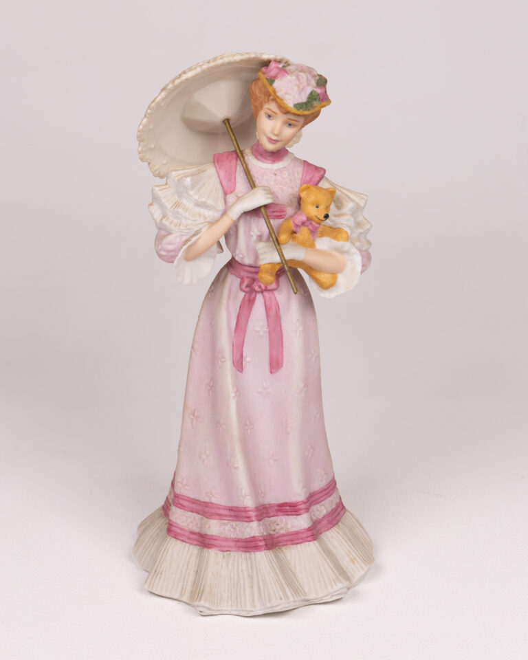 Vintage Gorham 'At the Fair' Porcelain Figurine Lady with Parasol, Pink Dress