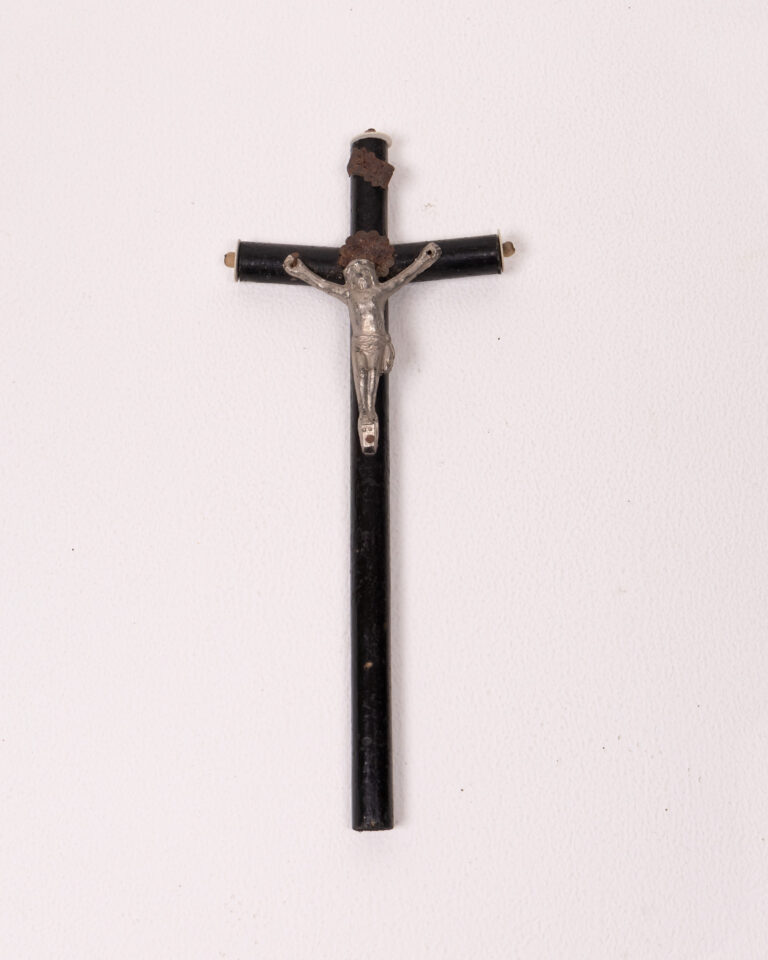 Vintage Crucifix - Metal Christ Figure on Black Wood Cross Religious Decor