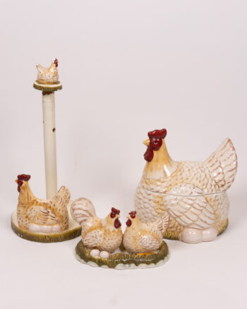 Leonardo House Chicken Ceramic Kitchen Set: Container, Shakers & Towel Holder