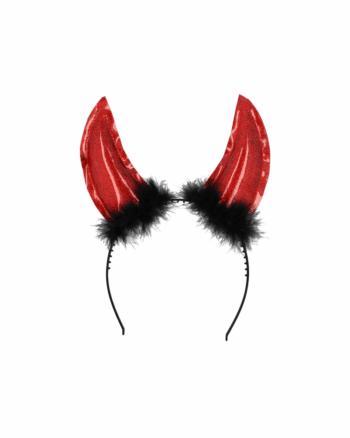 Red Glitter Devil Horns Headband with Faux Fur