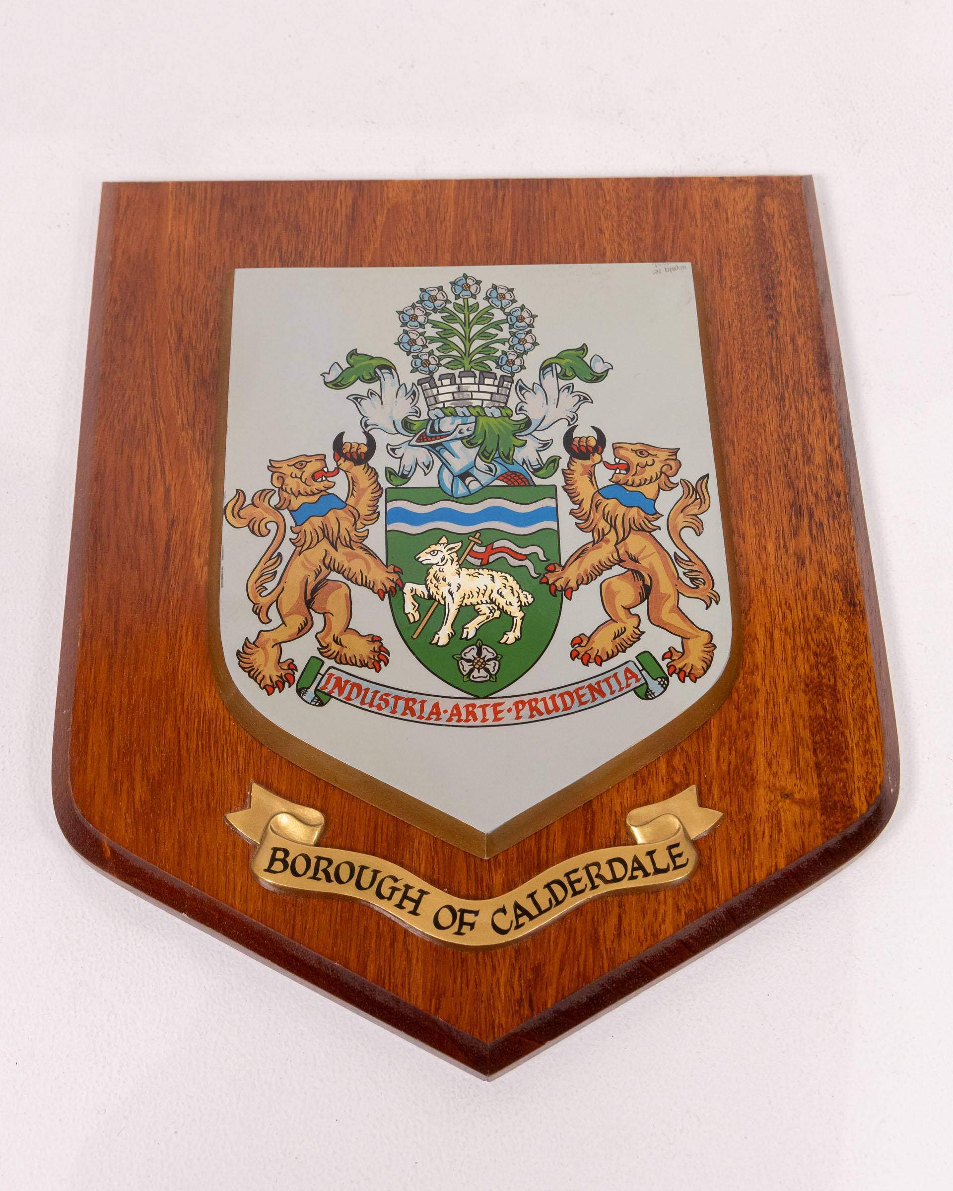 Vintage Borough of Calderdale Coat of Arms Wooden Plaque