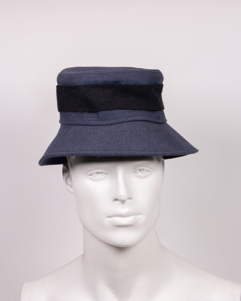 Navy Wool Bucket Hat with Black Band