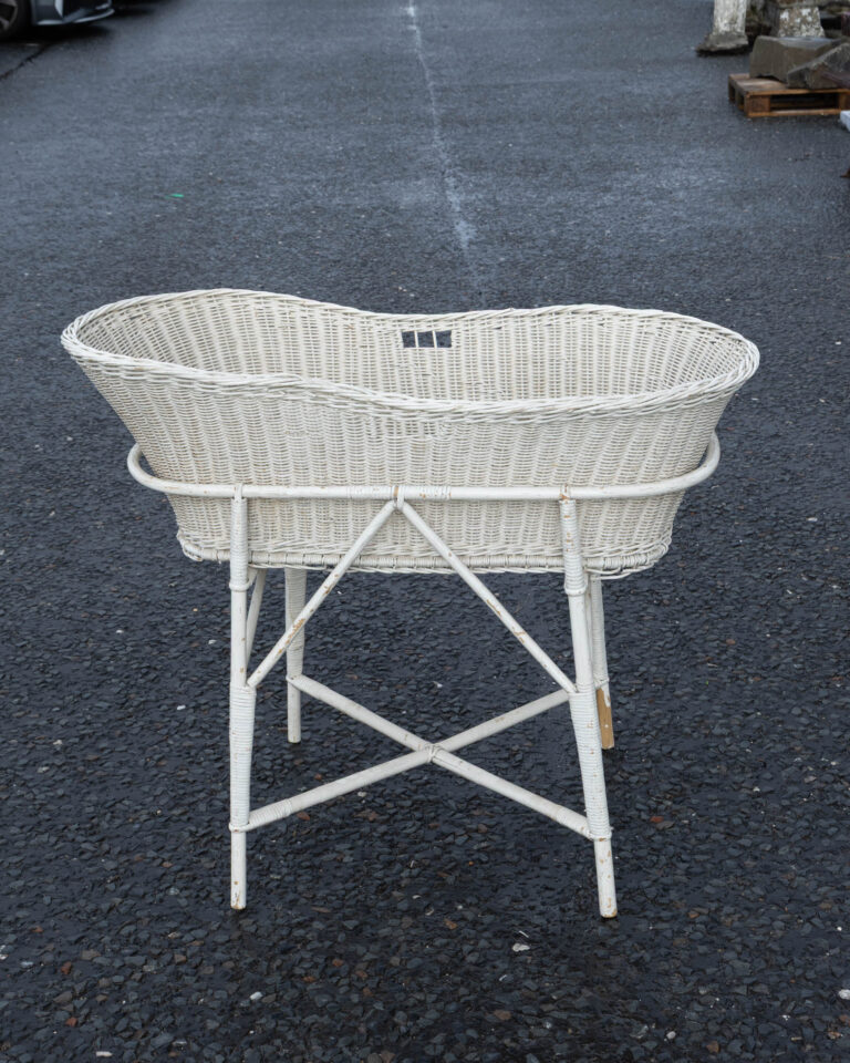 White Wicker Baby Bassinet with Stand