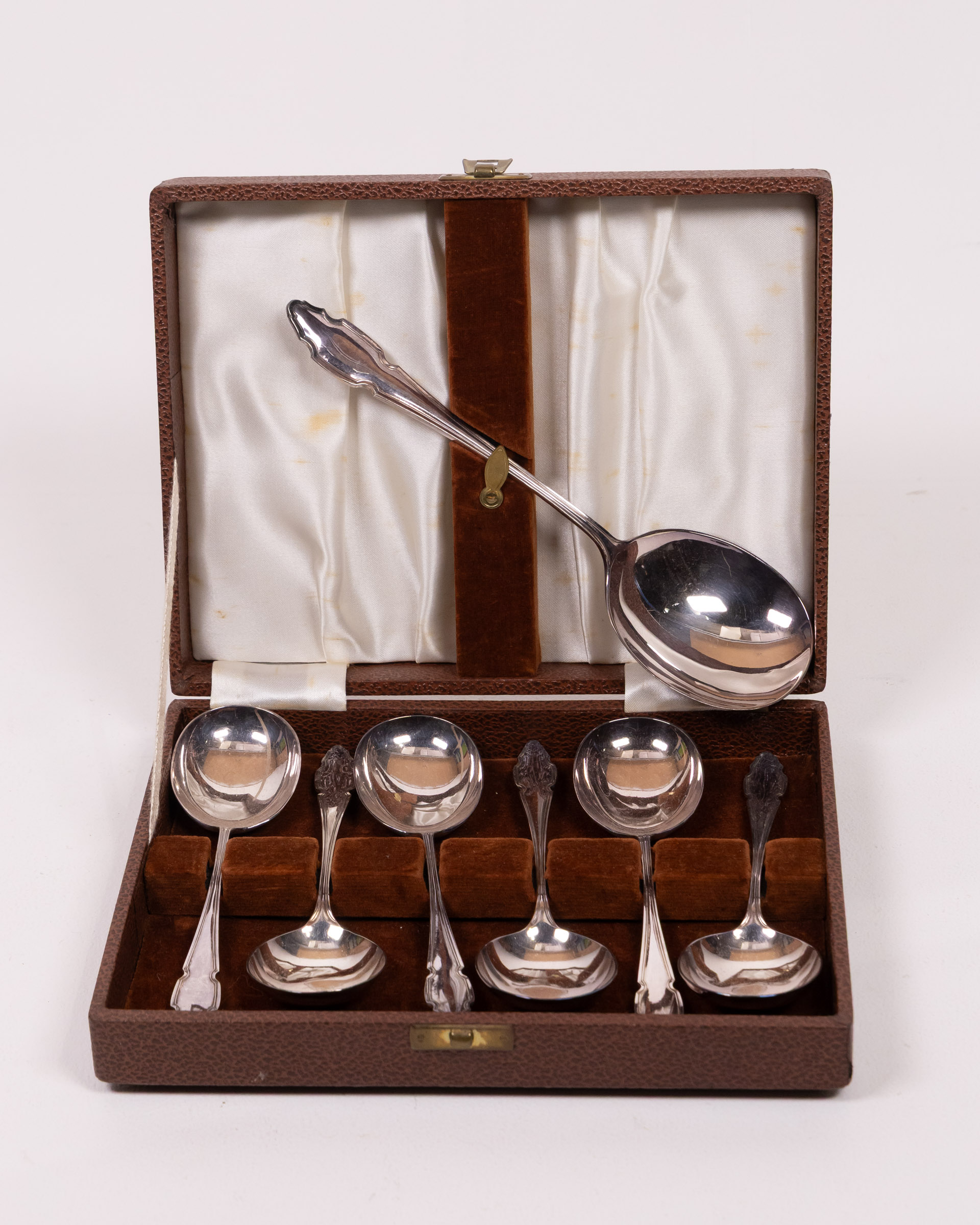 Vintage Silver Plated Tea Spoons with Ladle Cased Set
